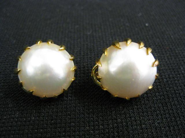 Appraisal: Mabe Pearl Earrings mm fine quality pearls in heavy k