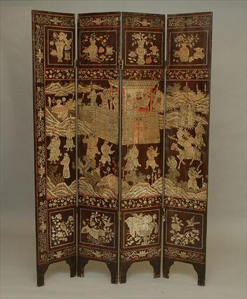 Appraisal: Chinese Lacquer Four-Panel Screen