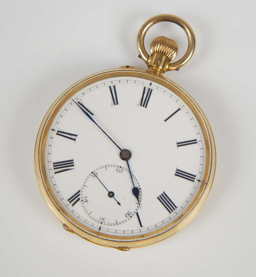 Appraisal: An ct gold pocket watch with white enamel dial seconds