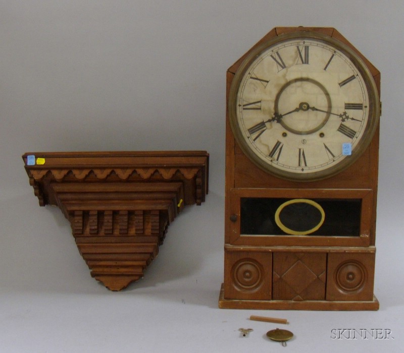 Appraisal: Pine Shelf Clock with Victorian Bracket eight-day time and strike