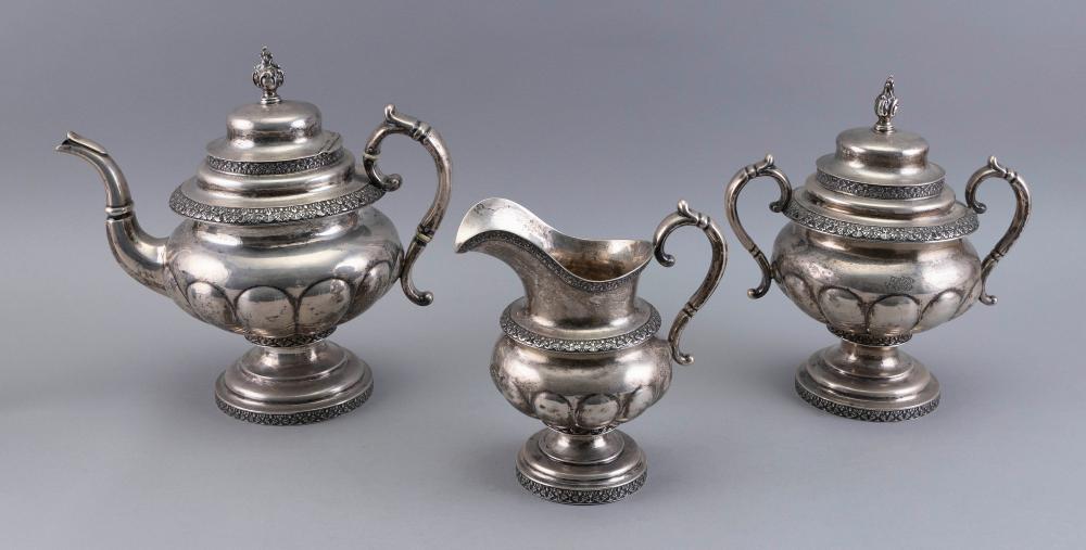 Appraisal: STEBBINS CO COIN SILVER THREE-PIECE TEA SET FIRST HALF OF