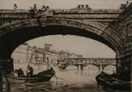 Appraisal: Unknown Engraver The Bridges of Florence etching signature illegible presentation