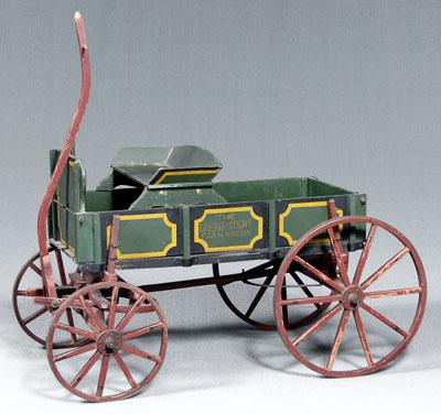 Appraisal: Paint-decorated child-size wagon red green and yellow paint sides stenciled