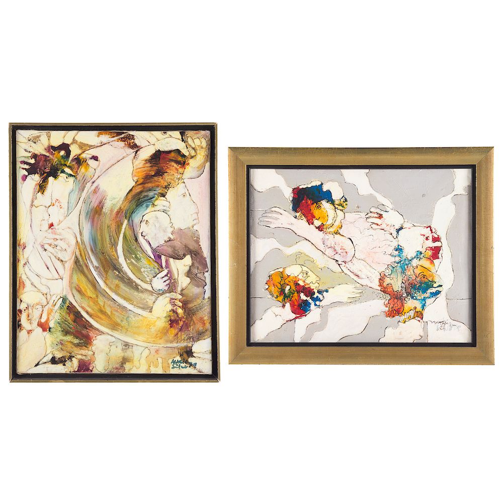 Appraisal: Mario Silva Two framed mixed medias on canvas Portuguese -