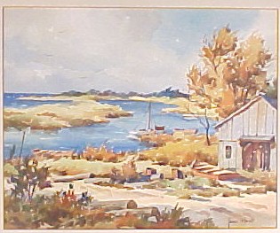 Appraisal: John Hare American - watercolor on paper landscape with boathouse