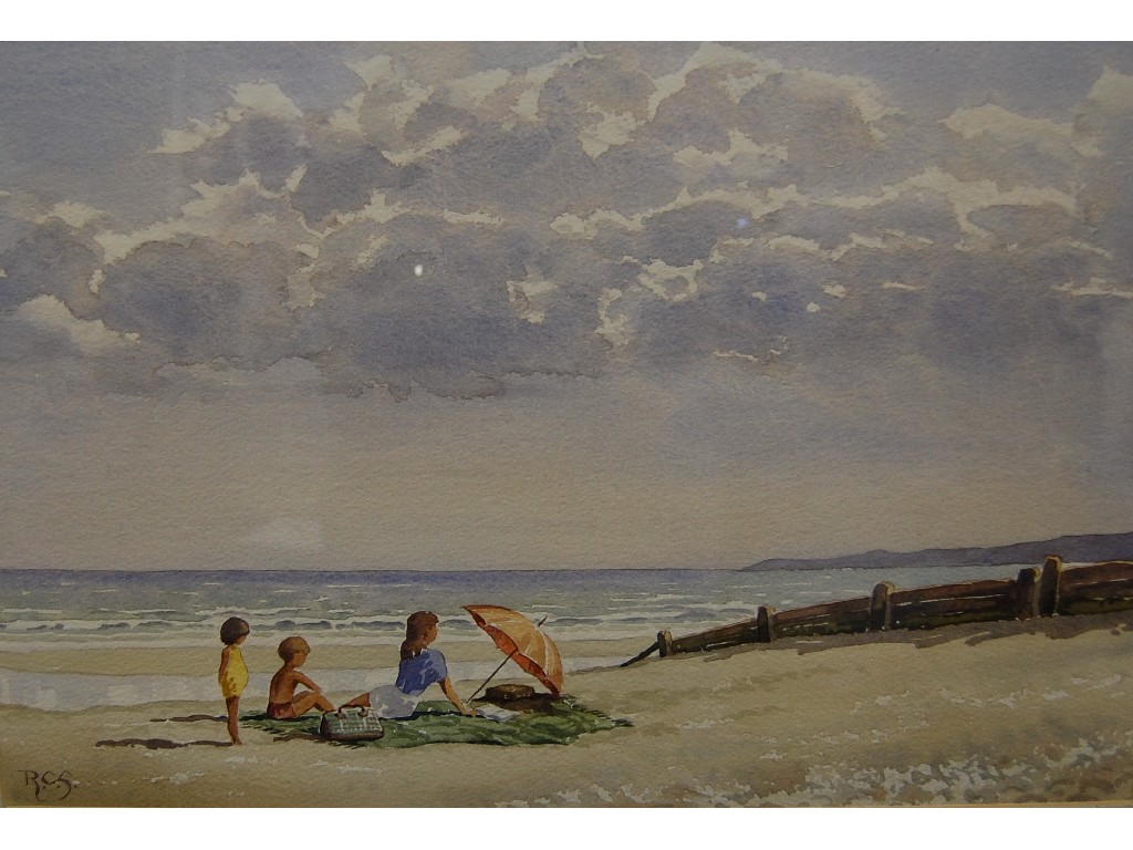 Appraisal: RCS - 'Seaside picnic' family with parasol on beach th