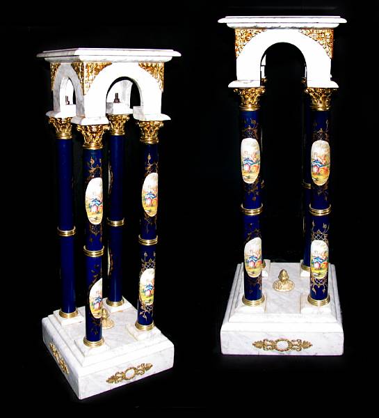 Appraisal: A pair of marble and porcelain mounted pedestals height in