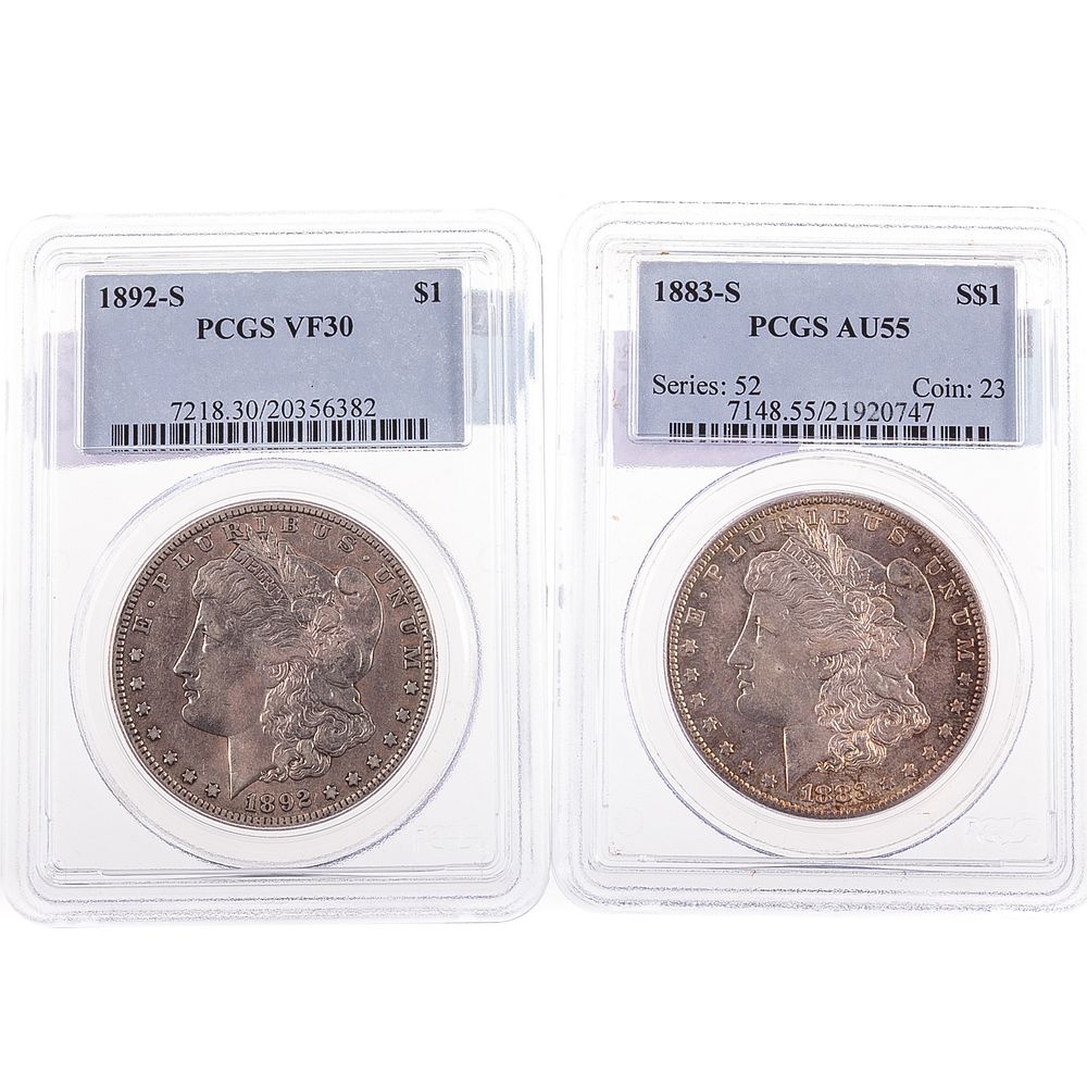 Appraisal: Pair of Nice PCGS Morgans -S -S -S PCGS VF