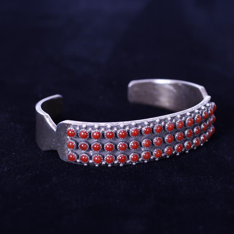 Appraisal: Native American Navajo Sterling Silver Bracelet with needlepoint coral Marked