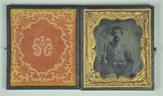 Appraisal: th Plate Ruby Ambrotype of Armed ID'd Union Soldier Seated