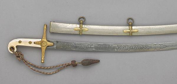 Appraisal: An interesting inscribed British Pattern Mameluke hilted staff officer's sword