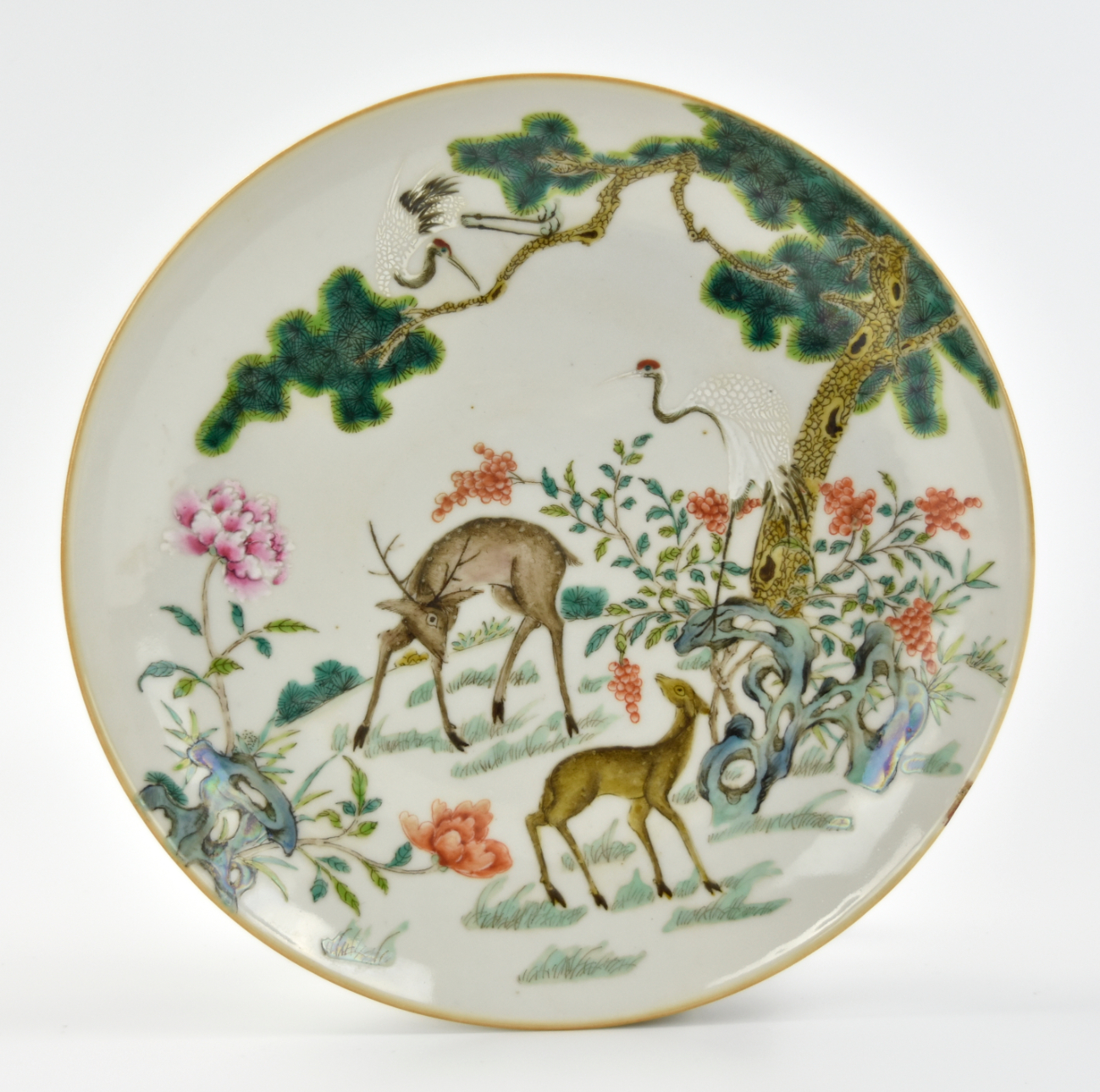 Appraisal: Chinese th C painted with flowering plants of peonies tree