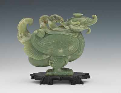 Appraisal: Jade Bixie Monster Very elaborately carved jade Bixie bird with