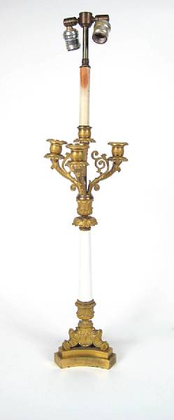 Appraisal: A Napoleon III gilt-bronze and porcelain four light candelabrum mid-