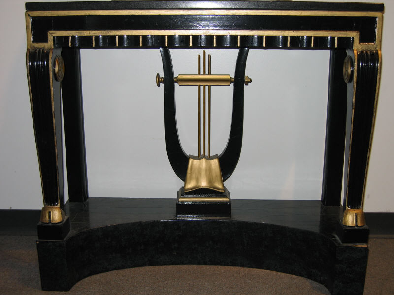 Appraisal: NEO-CLASSICAL STYLE MARBLE TOP CONSOLE TABLE ebonized with gilt highlights