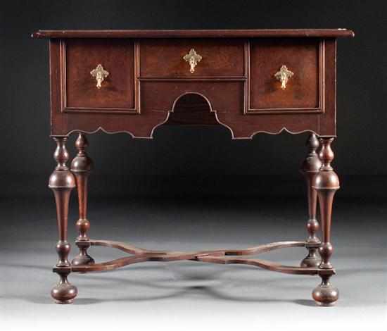 Appraisal: William and Mary style walnut lowboy th century three-drawer arrangement