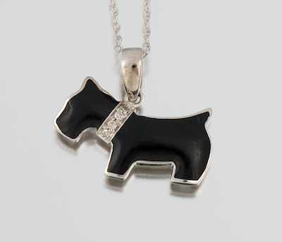 Appraisal: A Black Enamel and Diamond Scottie Pendant On Chain k