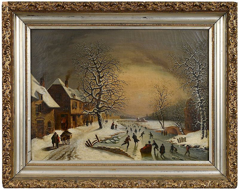 Appraisal: Dutch School th century Winter Scene with Forge and Figures