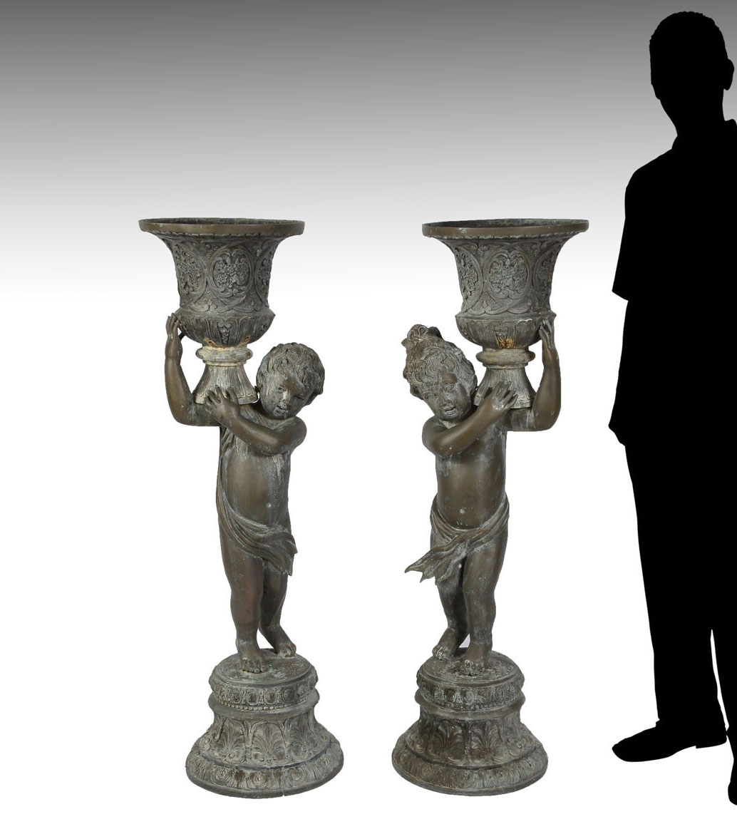 Appraisal: LARGE CAST BRONZE FIGURAL PLANTERS opposing male female children cast