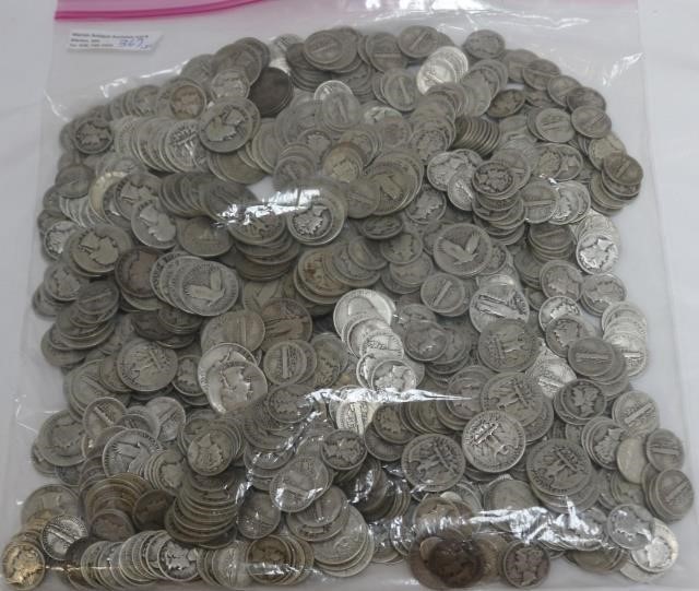 Appraisal: BAG LOT OF SILVER COINS FACE VALUE MERCURY DIMES WASHINGTON