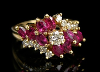 Appraisal: A Diamond and Pink Sapphire Cluster Ring k yellow gold