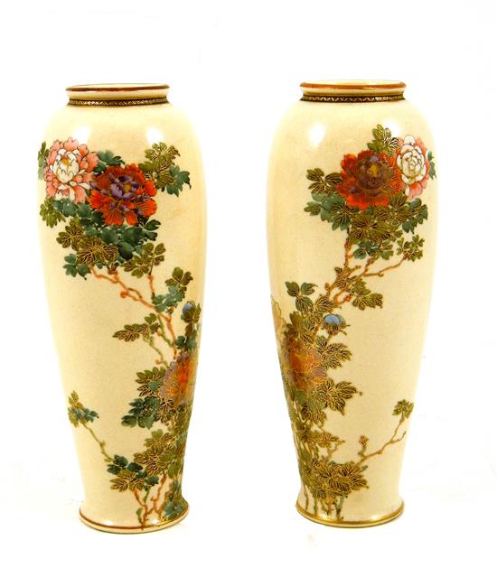 Appraisal: ASIAN Pair of early th C Satsuma vases baluster form