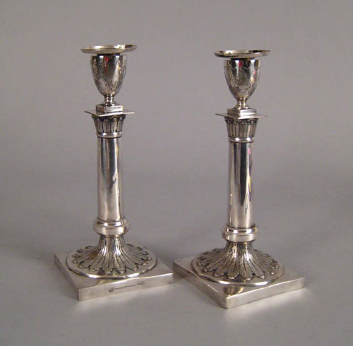 Appraisal: Pair of German or Austrian silver candlesticks th c with