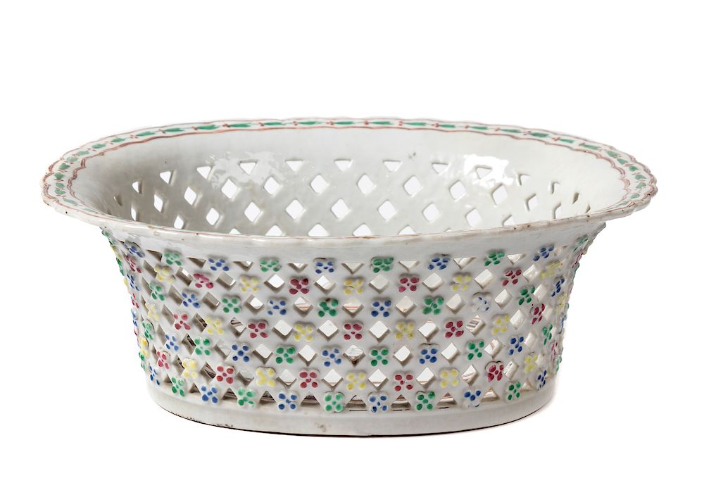 Appraisal: A Chinese Export Reticulated Porcelain Chestnut Basket A Chinese Export