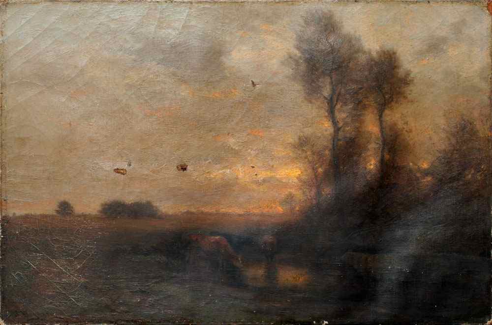 Appraisal: WIGGINS John Carleton American - Pastoral Sunset Landscape with Cows