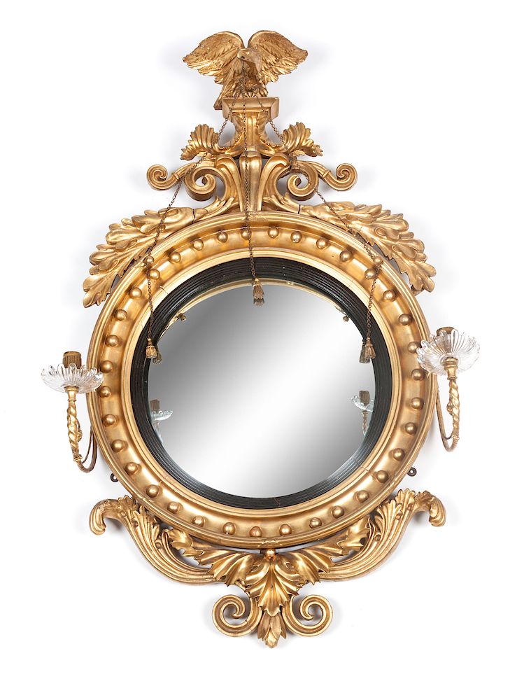 Appraisal: An American Federal Convex Giltwood Mirror Height x width inches