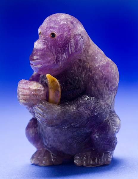 Appraisal: Amethyst Carving of a Gorilla By Manfred Wild Idar-Oberstein Germany