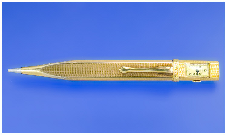 Appraisal: Gold Plated Brucherer Watch Propelling Pencil A most unusual piece