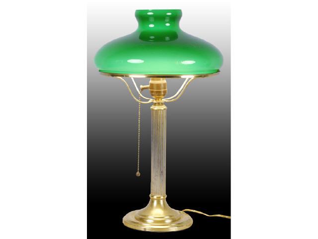 Appraisal: Cased Green Glass Etched Table Lamp Description Electrified Condition EXCELLENT