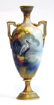 Appraisal: A ROYAL WORCESTER PORCELAIN VASE of urn form with squared