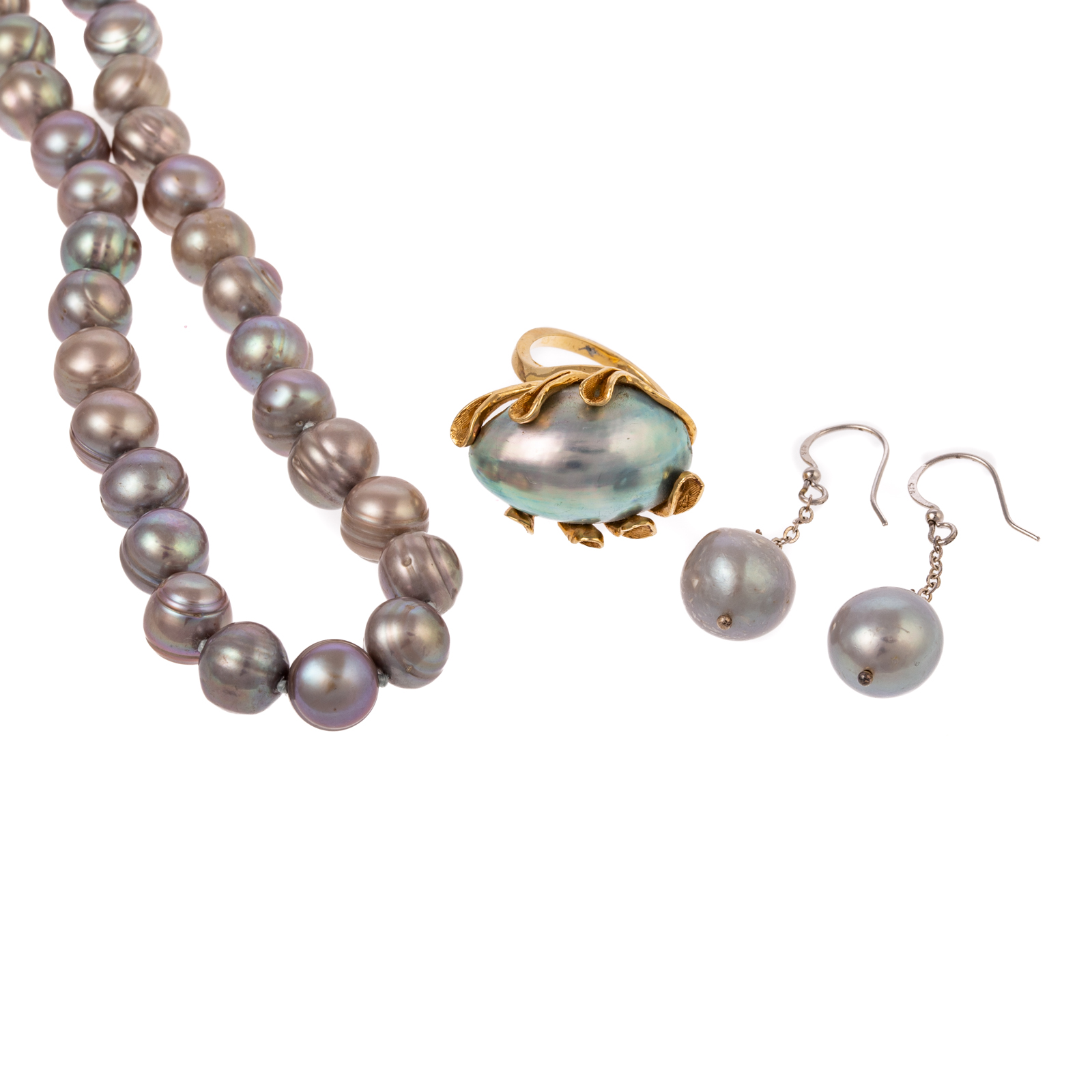 Appraisal: COLLECTION OF GRAY PEARL JEWELRY IN K STERLING K yellow