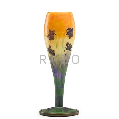 Appraisal: FRENCH CAMEO GLASS VASE Floral decoration bronze base early th