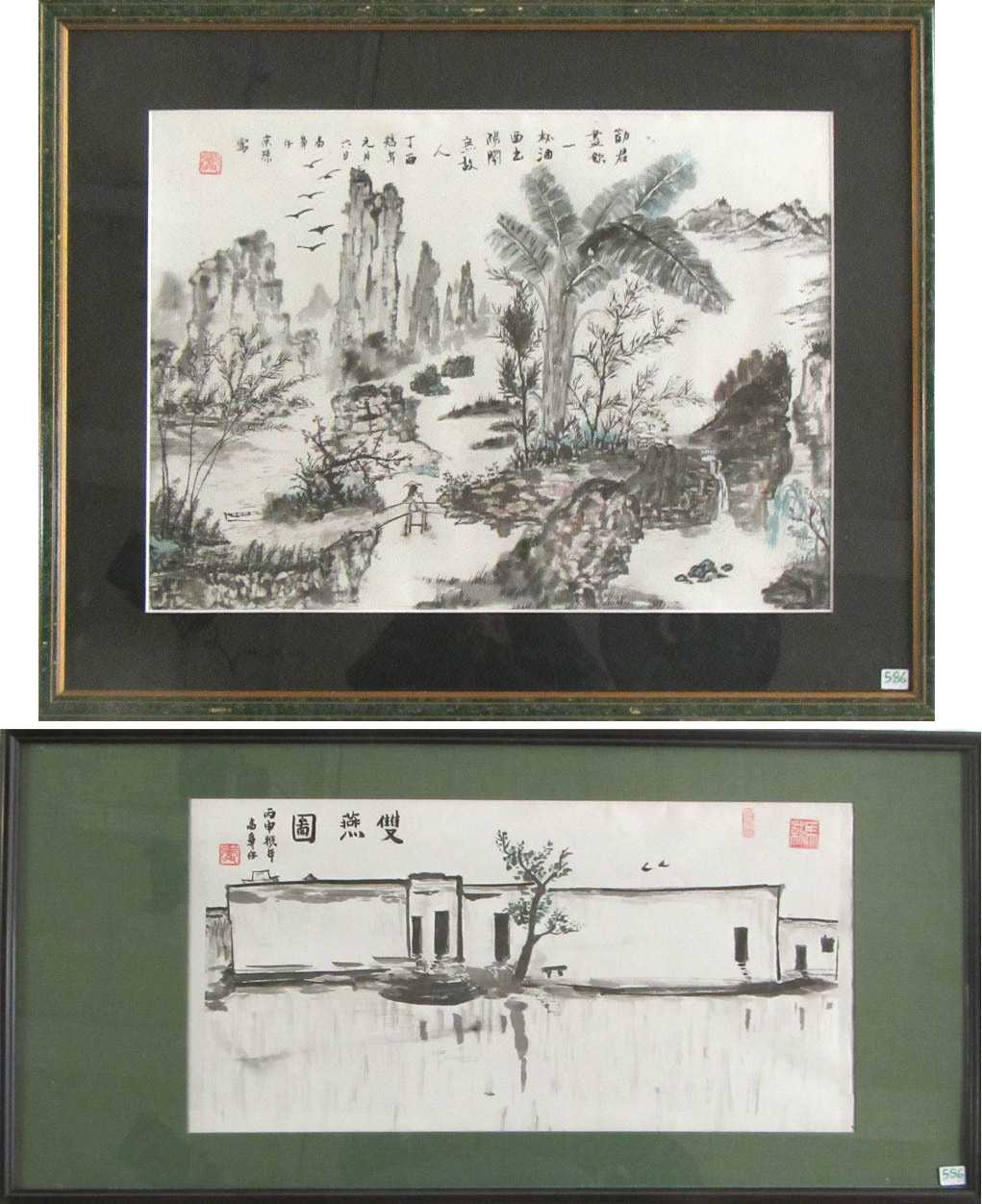 Appraisal: TWO CHINESE INK WASHES ON PAPER th century Landscape with