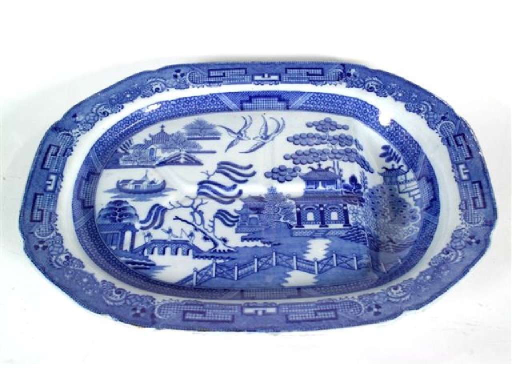 Appraisal: STAFFORDSHIRE PEARLWARE BLUE WILLOW WELL AND TREE CARVING PLATE th