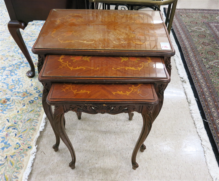 Appraisal: LOUIS XV STYLE NESTING TABLE SET American mid- th century