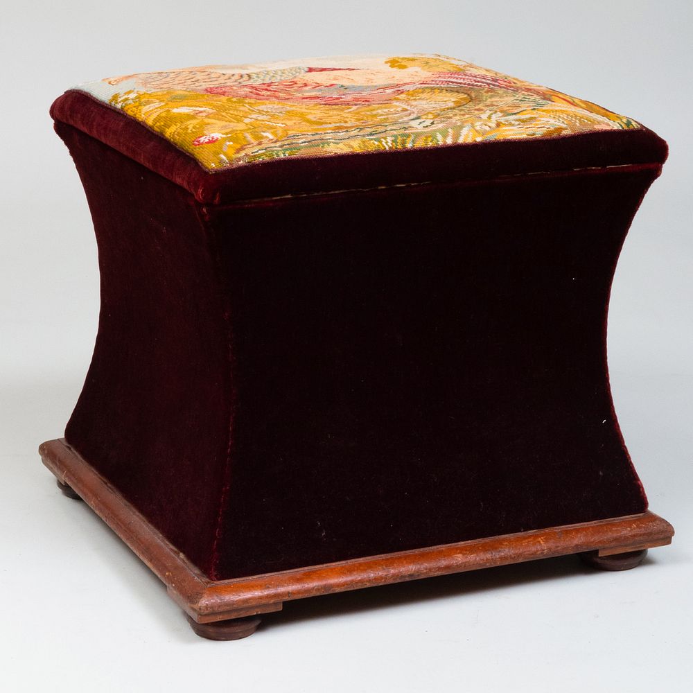 Appraisal: Victorian Needlework and Velvet Hassock The top opening to a