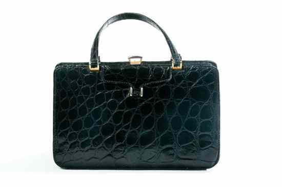 Appraisal: FRENCH BLACK ALLIGATOR HANDBAG s retailed Lord Taylor