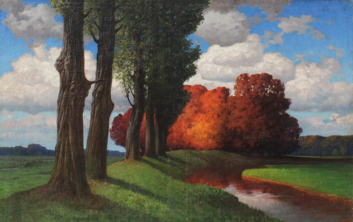 Appraisal: RUDISUHLI Hermann Swiss - Panoramic Autumnal Landscape with Blue Sky