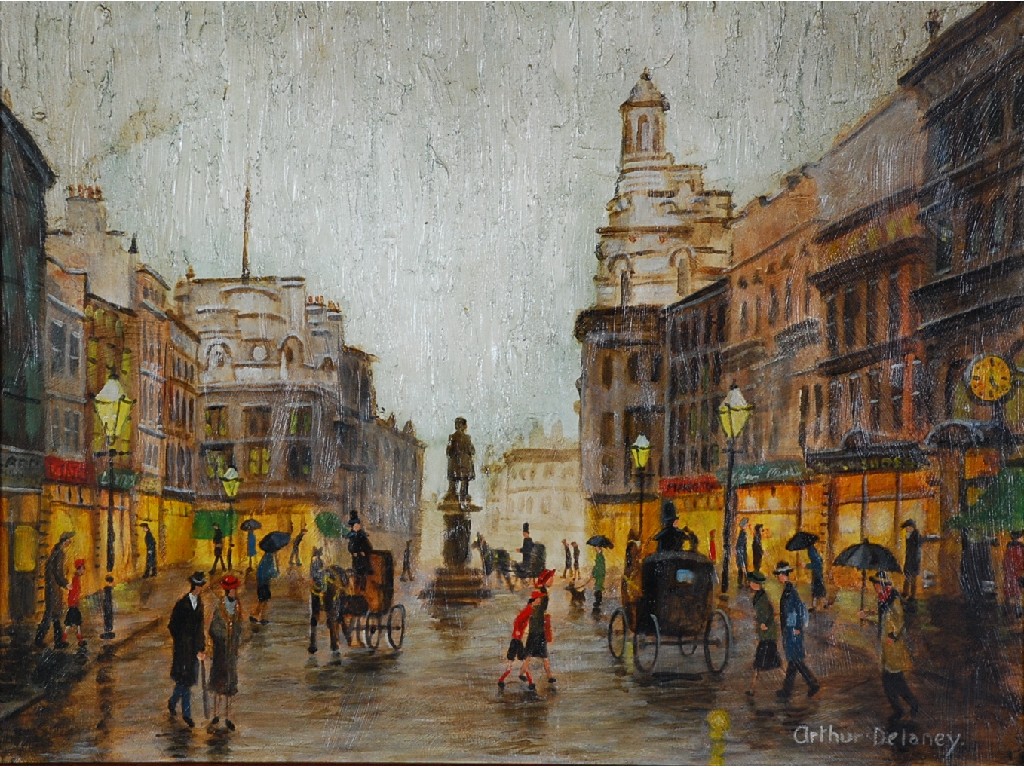 Appraisal: ARTHUR DELANEY - OIL ON BOARD St Ann's Square Manchester