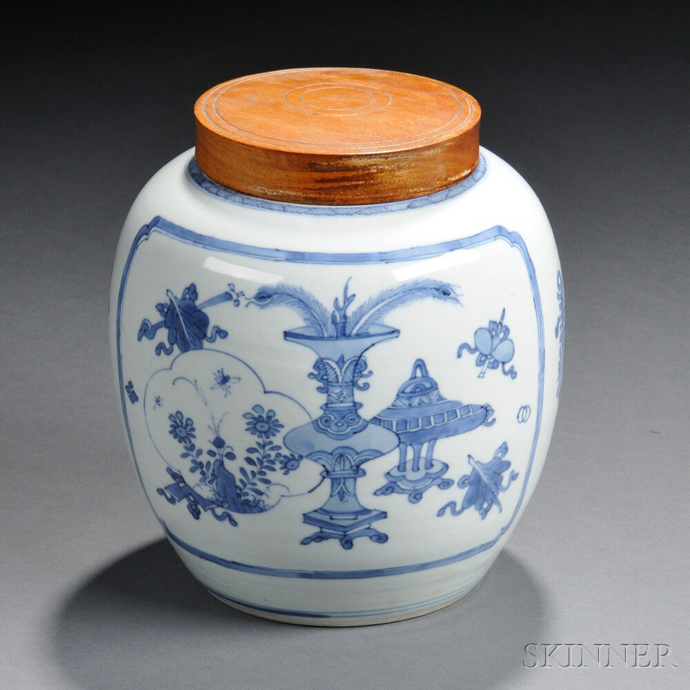 Appraisal: Blue and White Ginger Jar China th century the rounded