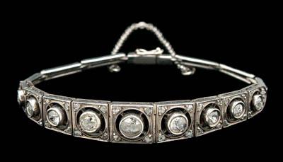 Appraisal: Vintage diamond silver bracelet nine old mine-cut diamonds largest ct