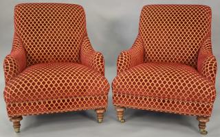 Appraisal: Pair of upholstered armchairs Pair of upholstered armchairs