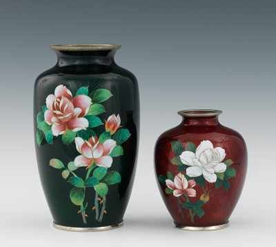 Appraisal: Two Small Japanese Ginbari Cloisonne Vases The larger apprx H