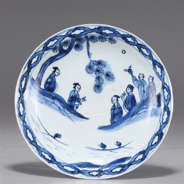 Appraisal: Chinese Ming Dynasty blue and white porcelain dish with figural