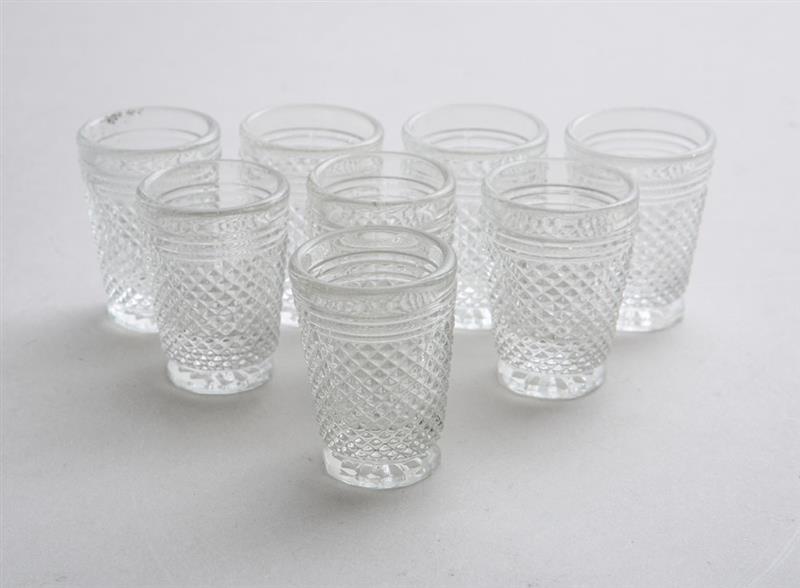 Appraisal: GROUP OF PRESSED GLASS SHOT CUPS Comprising green glass and