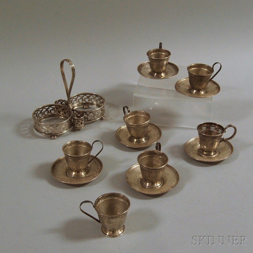 Appraisal: Group of Small Silver Frames and Saucers six hammered sterling